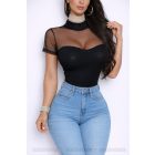 Tüll betétes rövidujjú body