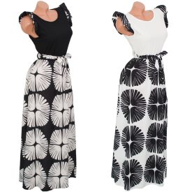 Megkötős ujjatlan mintás maxi ruha