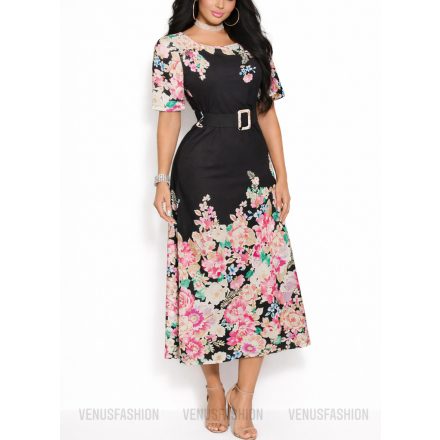 Virágmintás maxi ruha övvel 