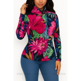 Csavart nyakú virágmintás felső