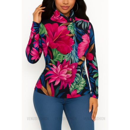 Csavart nyakú virágmintás felső