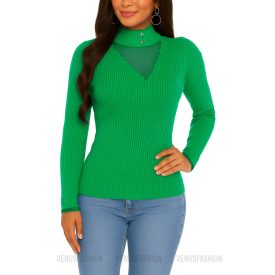 Állónyakú tüll betétes pulóver