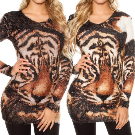 Mintás denevér ujjú pulóver