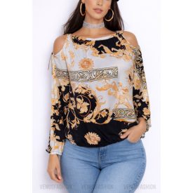 LINA nyitott vállú mintás felső