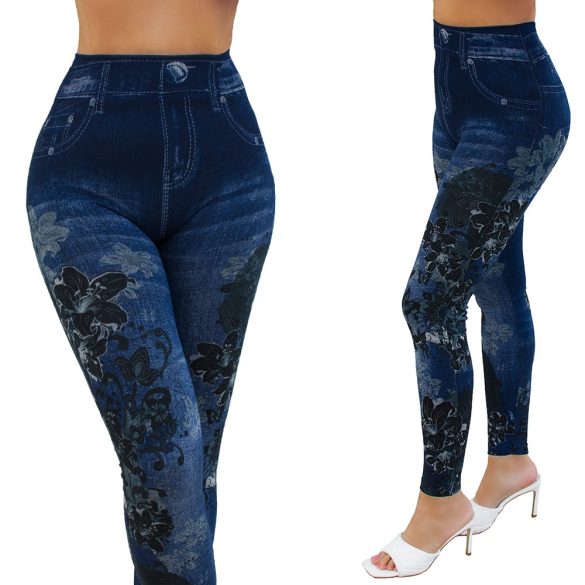 Virágmintás farmer hatású leggings