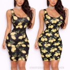 Citrom mintás oldalt sliccelt ruha