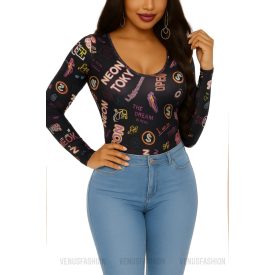 Hosszú ujjú mintás body