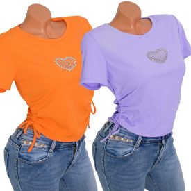 Oldalt fűzős szív mintás felső