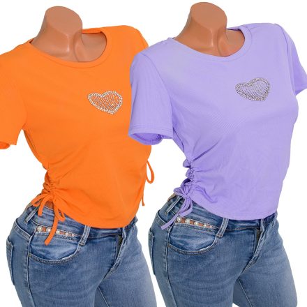 Oldalt fűzős szív mintás felső